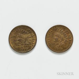 Two 1875 Indian Head Cents