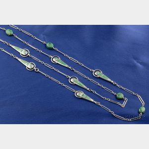 Arts & Crafts Sterling Silver, Malachite, and Enamel Chain