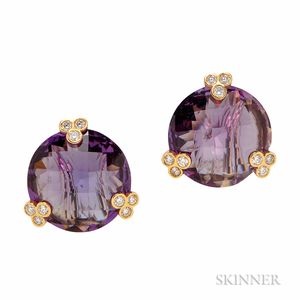 18kt Gold, Amethyst, and Diamond Earclips
