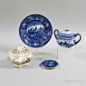 Four Ceramic Transfer-decorated Items