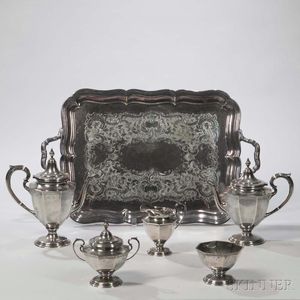 Five-piece Reed & Barton Sterling Silver Tea and Coffee Service with Associated Silver-plate Tray