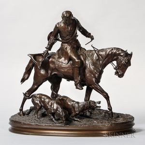 After Pierre Jules Mêne (French, 1810-1879) Bronze Figure of a Huntsman with Two Hounds