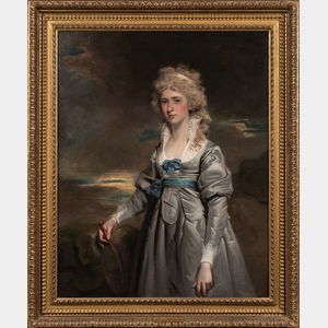 John Hoppner (British, 1758-1810) Portrait of Charlotte Walsingham, Lady Fitzgerald, Three-quarter Length in a Gray Satin Dress