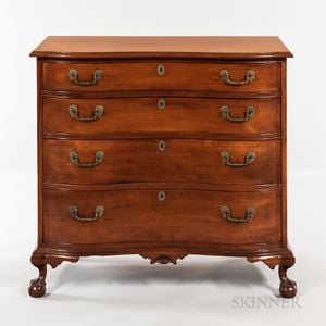 Chippendale Carved Cherry Serpentine Chest of Four Drawers