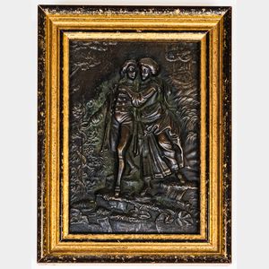 Small Framed Bronze Plaque of a Country Couple