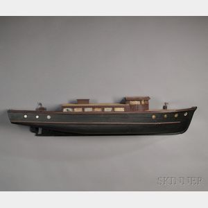 Painted Wooden Half-hull Boat Model