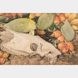 Harry Judson Allen (American, 1871-1966) Cow Skull Among Cactus