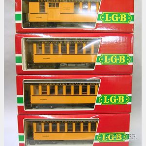 Four Boxed L.G.B. Denver and Rio Grande Western Railroad Cars