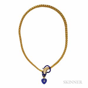 Victorian 18kt Gold and Enamel Snake Necklace
