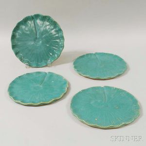 Four Arts and Crafts Lily Pad Pottery Plates