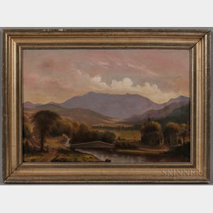 L.M. Wool After Charles Louis Heyde (Vermont, 19th Century) Covered Bridge with Mount Mansfield, Vermont, in the Background