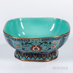 Turquoise-ground Famille Rose Footed Bowl