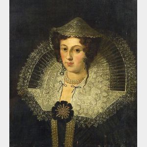 Flemish School, 17th Century Style Portrait of an Elegant Lady in an Elaborate Lace Collar