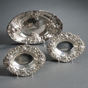 Three American Oval Repousse-decorated Sterling Silver Dishes
