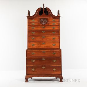 Carved Cherry Scroll-top Chest-on-Chest
