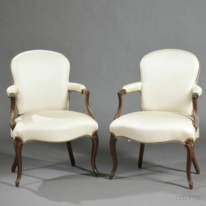 Pair of Upholstered Mahogany Open Armchairs
