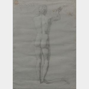 Continental School, Late 18th Century Standing Male Nude, Arm Raised, Seen from Behind