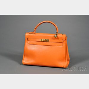 Orange Leather "Kelly" Handbag, Hermes