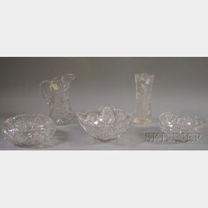 Five Colorless Cut Glass Table Items