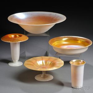 Five Iridescent Glass Items Attributed to Steuben