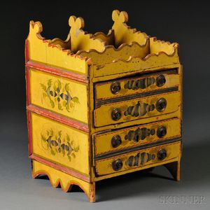 Classical Stencil and Paint Decorated Miniature Yellow-painted Chest of Drawers