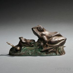 Painted Cast Iron Mechanical "Two Frogs" Bank