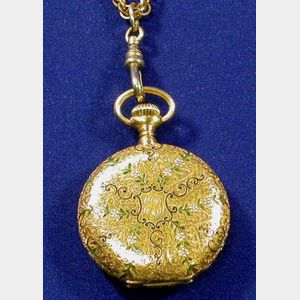 Antique Lady&#39;s 18kt Gold and Enamel Hunting Case Pocket Watch