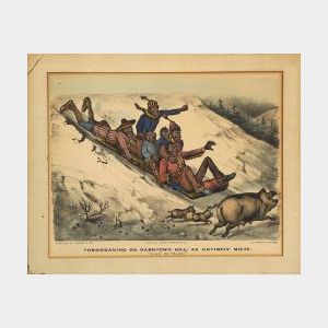 Currier & Ives, publishers (American, 1857-1907) TOBOGGANING ON DARKTOWN HILL-AN UNTIMELY MOVE.
