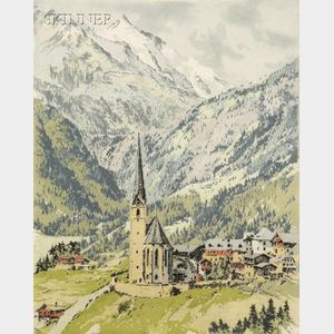 Hans Figura (Austrian, b. 1898) Lot of Two Village Views: The Alpine Valley