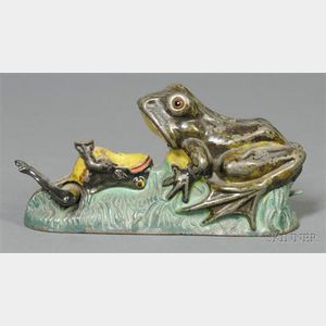 Painted Cast Iron Two Frogs Mechanical Bank
