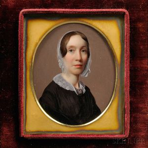 American School, 19th Century Portrait Miniature of a Young Woman.