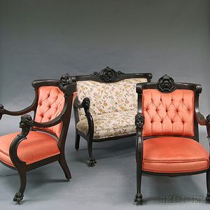 Late Victorian Carved Mahogany Three-piece Parlor Set