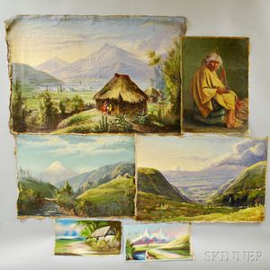 Ecuadorian School, 20th Century Six Unstretched Oils on Canvas: Three Andean Views