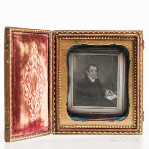 Sixth-plate Daguerreotype of a Folk Portrait of a Gentleman Writing a Letter