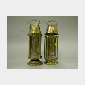 Pair of Adjustable Brass Lanterns.