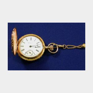 Antique Lady&#39;s 14kt Gold Hunting Case Pocket Watch and Chain