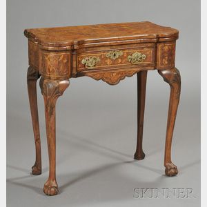 Dutch Marquetry Inlaid and Carved Walnut Game Table