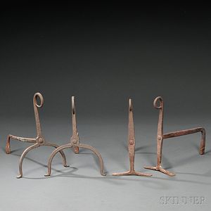 Two Pairs of Small Wrought Iron Andirons, (168)