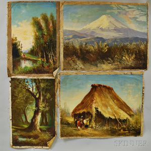 Ecuadorian School, 20th Century Ten Unstretched Landscape Oils: El Cotopaxi-(antigua carretera),Cotopaxi, Vista de los Chillos, Los Ch