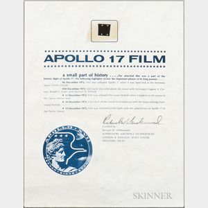 Apollo 17, Flown Film Fragment with Signed NASA Certificate, December 1972.