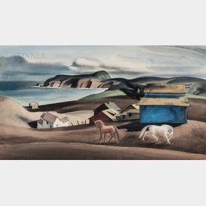 Millard Sheets (American, 1907-1989) Seaside Horse Pasture