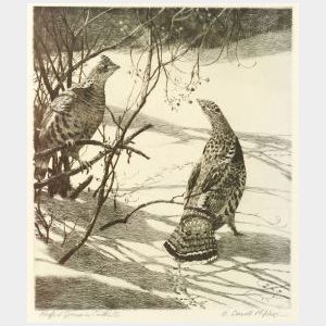 Aiden Lassell Ripley (American, 1896-1969) Lot of Two Etchings: Ruffed Grouse in Winter