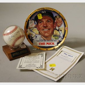 Mickey Mantle Autographed Baseball and "The Mick" Porcelain Collector's Plate