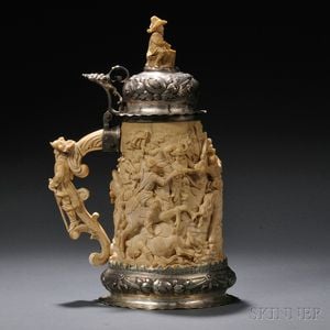 Silver-mounted Carved Ivory Tankard