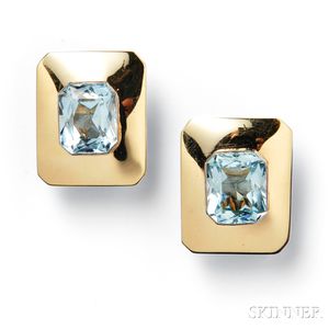 18kt Gold and Aquamarine Earclips