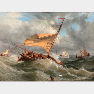 Continental School, 19th Century Sailing Vessels in Perilous Seas