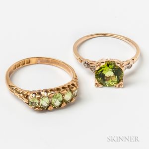 18kt Gold and Peridot Ring and a 14kt Gold and Peridot Ring