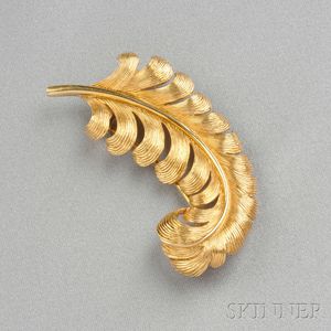 14kt Gold Feather Brooch, Tiffany & Co.
