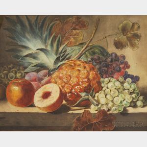 Attributed to John William Hill (American, 1812-1879) Still Life with Pineapple, Grapes, Peaches, and Plums