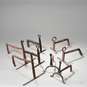 Four Pairs of Small Wrought Iron Andirons